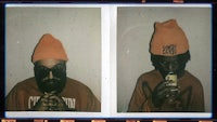 two pictures of a man wearing an orange beanie