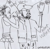 a drawing of a man and a woman holding a microphone