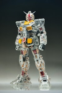 a clear plastic model of a gundam