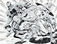 a black and white drawing of the avengers